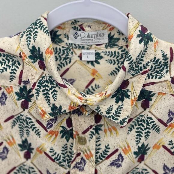 Vintage Columbia Gardening‎ Homestead Acorn Wheat Yellow Green Button Down Shirt - Picture 4 of 6